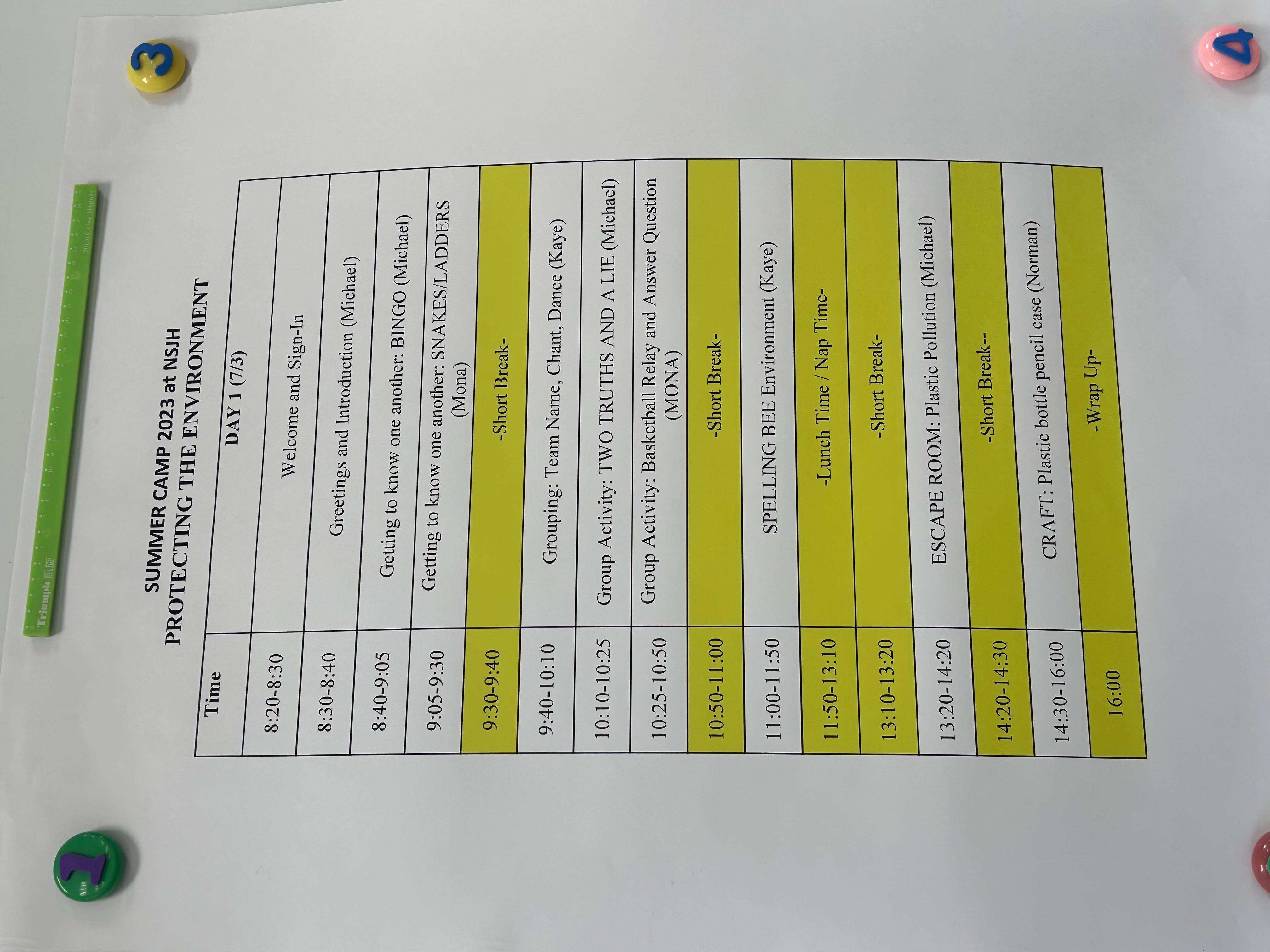 first day schedule