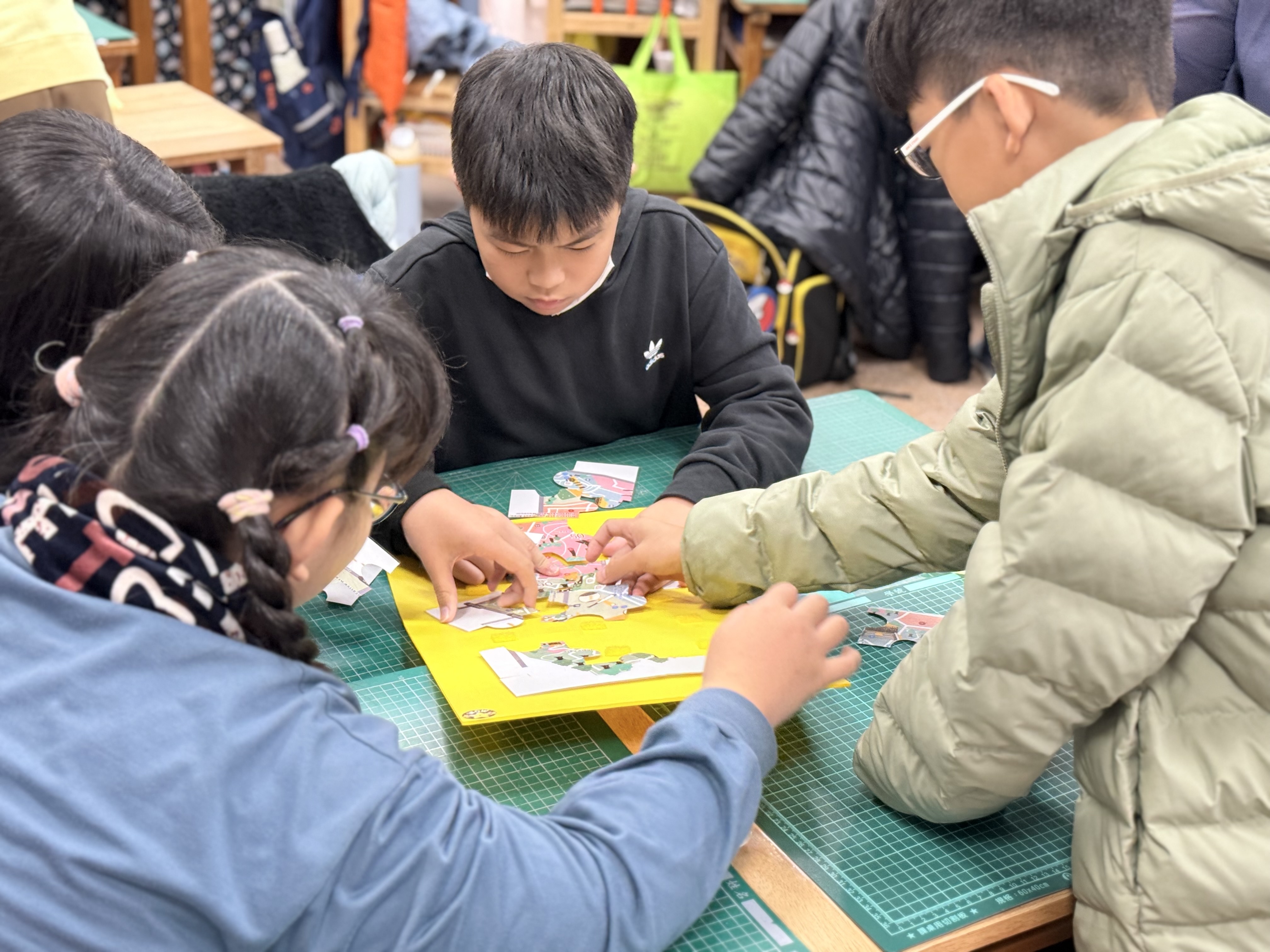 Students working on a puzzle