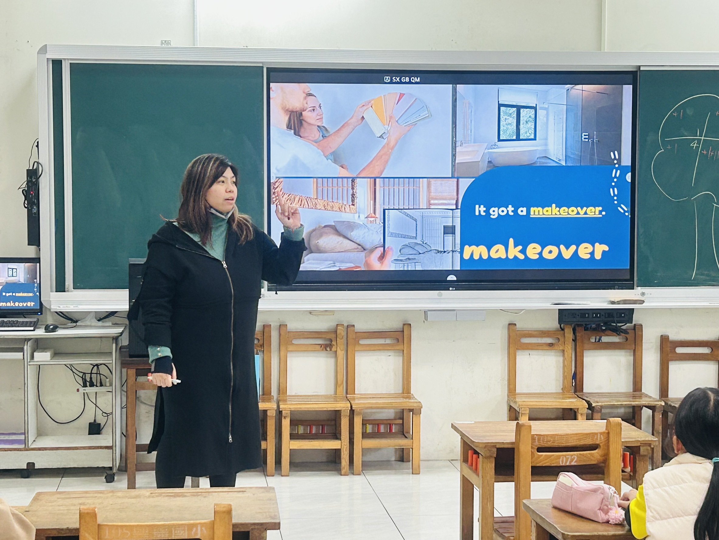 The teacher explains the vocabulary