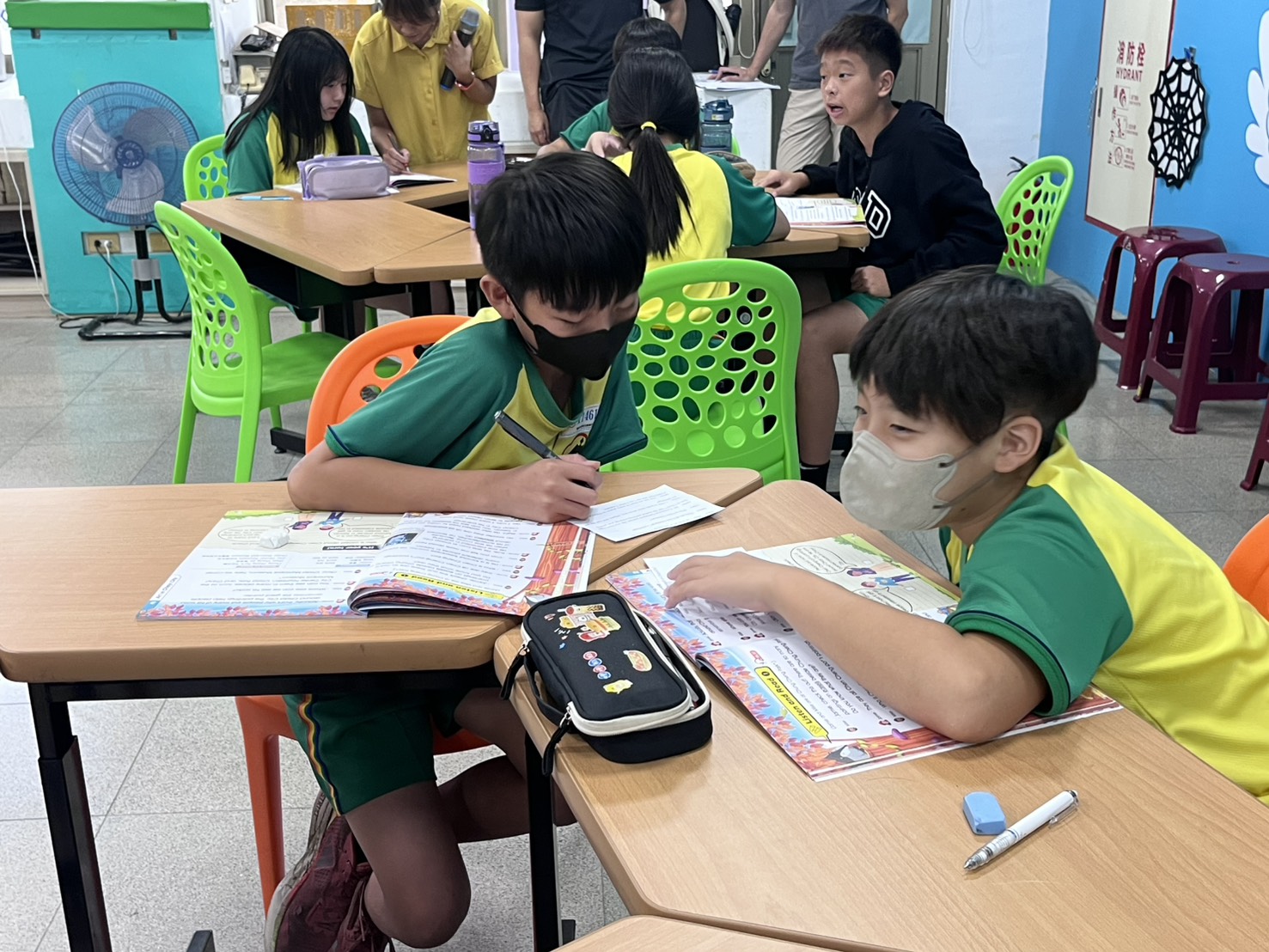 Discussing with classmates