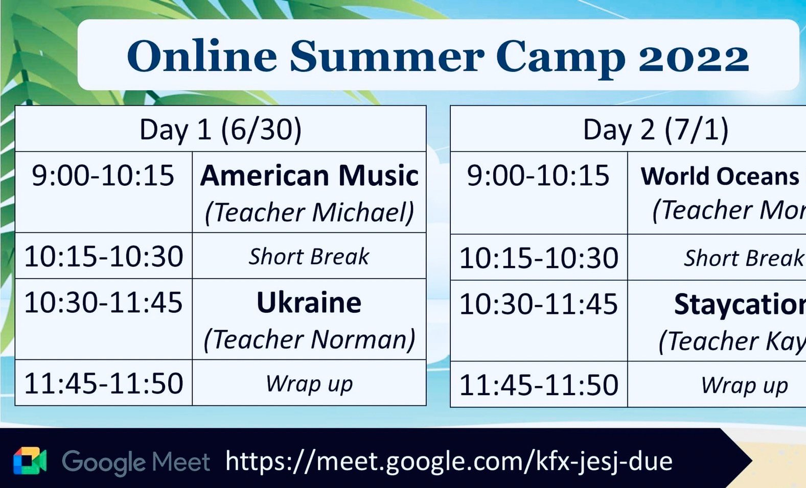 2022 Online Summer Camp for junior high school