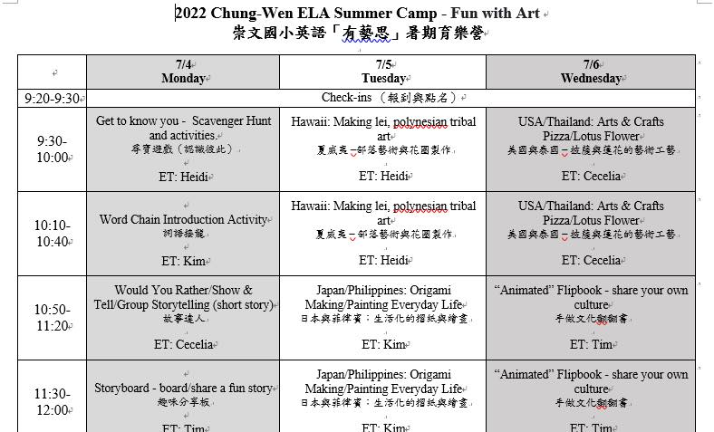 2022 Summer camp for  Chiayi Eastern district elementary school